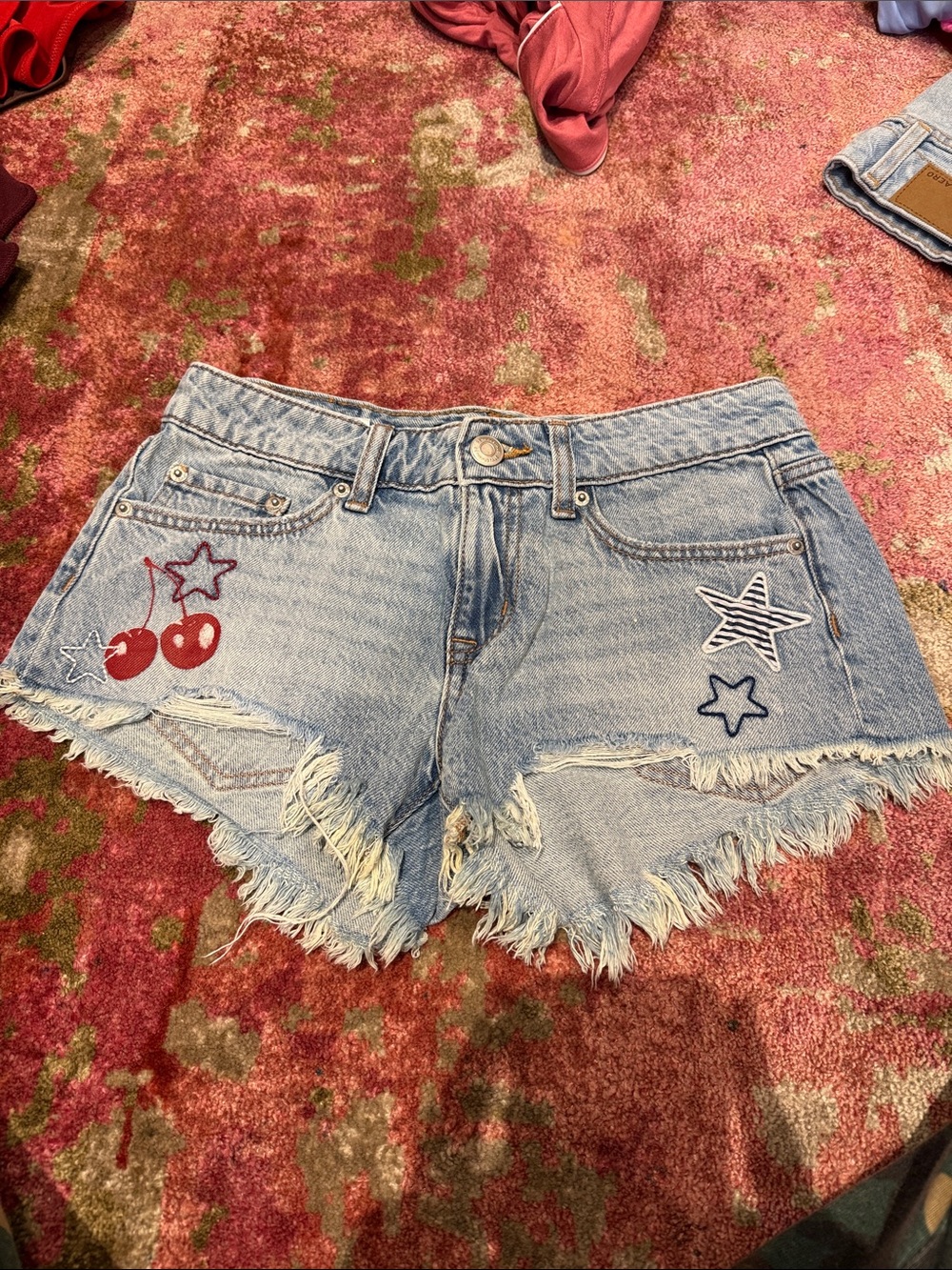 Aeropostale Light Blue Denim Shorts with Cherry & Star Patches